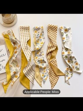 Stylish Yellow Floral and Checkered Silk Scarf Set - Women